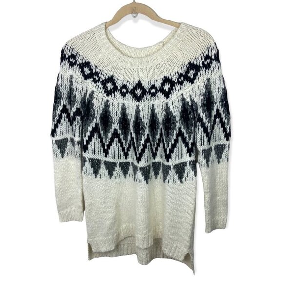 Fairisle Alpaca Blend Chunky‎ Knit Sweater Tunic Oversize White Black Nordic XXL - Picture 1 of 8